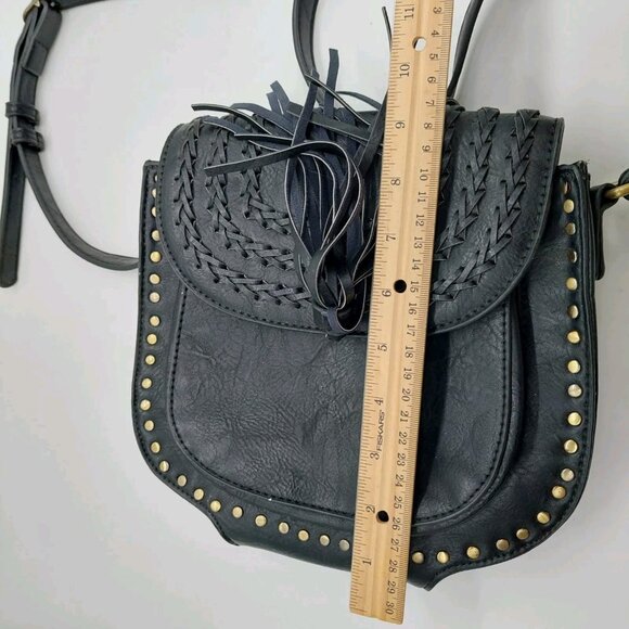 Antik Kraft Cheyenne Black Faux Leather Studded Western Crossbody Tassle - Picture 6 of 7